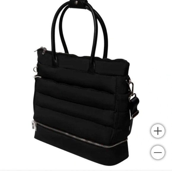 Black Puffy Quilted Tote with Double Handles - Picture 5 of 7